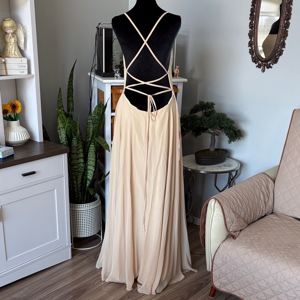 JJs House Cream Spaghetti Strap Prom Dress - Picture 4 of 7